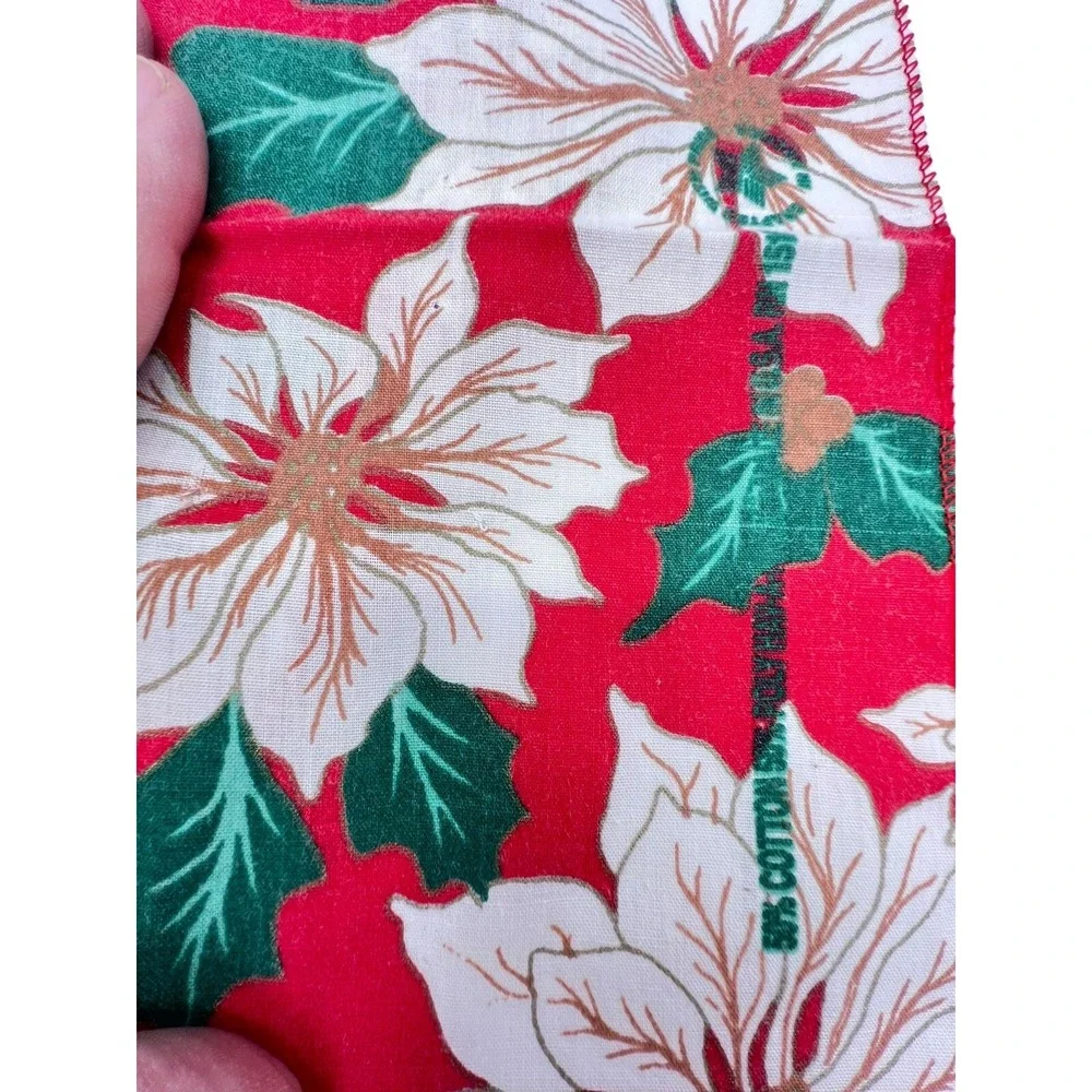 Vtg Set 8 Christmas Cloth Napkins Poinsettias Hav-a-Hank‎ Prop USA Mid Century